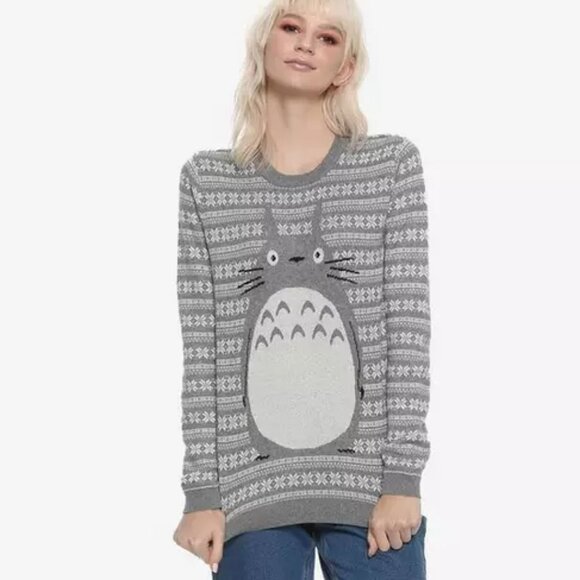 Her Universe Studio Ghibli My Neighbor Totoro Fair Isle Girls Sweater Small Grey - Picture 1 of 16